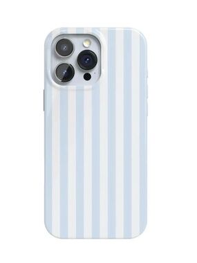Striped Light Blue & White Protective Phone Case Iphone 16 pro